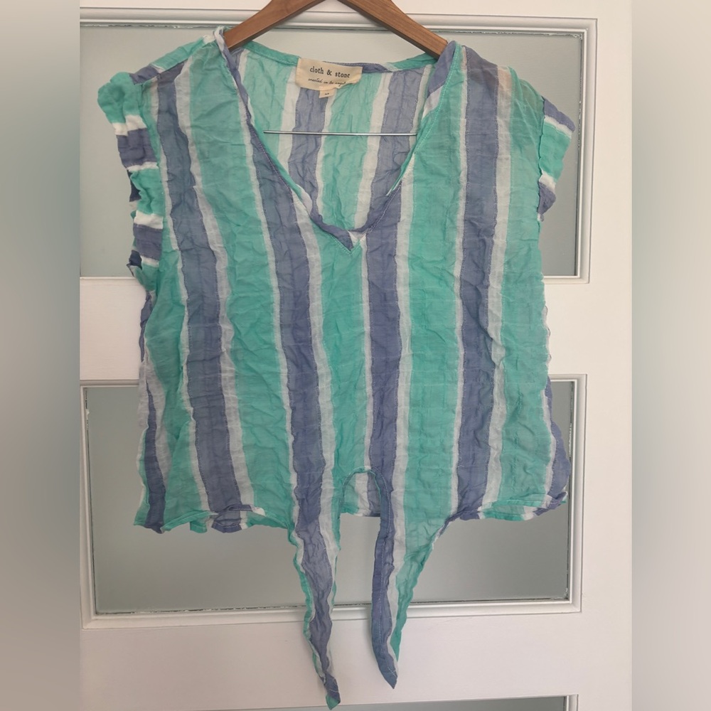 Cloth & Stone Aqua and Lavender Striped Blouse